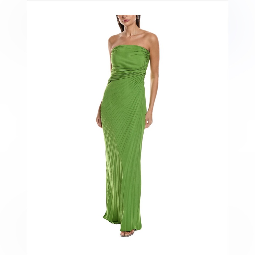 ALC Bianca Strapless Green Pleated Evening Gown